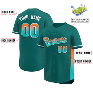 Custom Aqua Orange-Aqua Personalized Gradient Font And Side Design Authentic Baseball Jersey