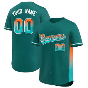 Custom Aqua Orange-Aqua Personalized Gradient Font And Side Design Authentic Baseball Jersey