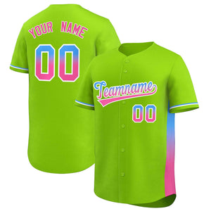 Custom Neon Green Powder Blue-Pink Personalized Gradient Font And Side Design Authentic Baseball Jersey