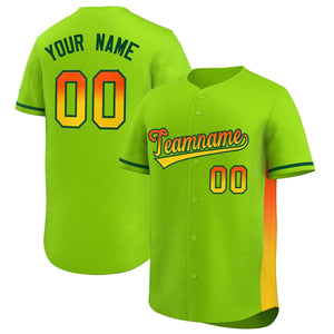 Custom Neon Green Orange-Gold Personalized Gradient Font And Side Design Authentic Baseball Jersey