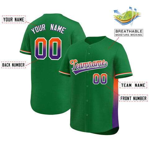 Custom Kelly Green Orange-Purple Personalized Gradient Font And Side Design Authentic Baseball Jersey