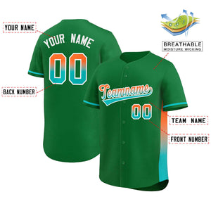 Custom Kelly Green Orange-Aqua Personalized Gradient Font And Side Design Authentic Baseball Jersey