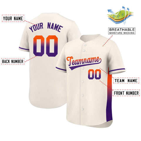 Custom Cream Orange-Purple Personalized Gradient Font And Side Design Authentic Baseball Jersey