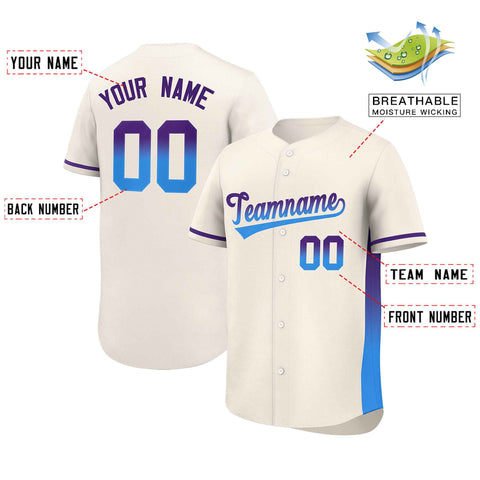Custom Cream Purple-Powder Blue Personalized Gradient Font And Side Design Authentic Baseball Jersey