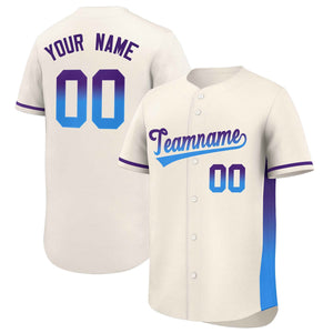 Custom Cream Purple-Powder Blue Personalized Gradient Font And Side Design Authentic Baseball Jersey