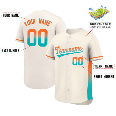 Custom Cream Orange-Aqua Personalized Gradient Font And Side Design Authentic Baseball Jersey