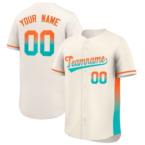 Custom Cream Orange-Aqua Personalized Gradient Font And Side Design Authentic Baseball Jersey