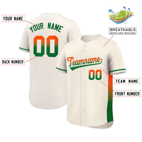 Custom Cream Orange-Kelly Green Personalized Gradient Font And Side Design Authentic Baseball Jersey