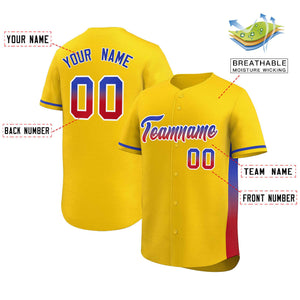 Custom Gold Royal-Red Personalized Gradient Font And Side Design Authentic Baseball Jersey