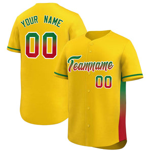 Custom Gold Kelly Green-Red Personalized Gradient Font And Side Design Authentic Baseball Jersey