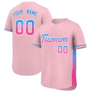 Custom Light Pink Powder Blue-Pink Personalized Gradient Font And Side Design Authentic Baseball Jersey