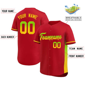 Custom Red Neon Green-Gold Personalized Gradient Font And Side Design Authentic Baseball Jersey