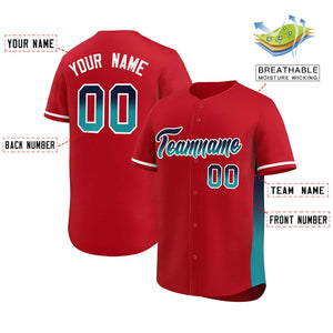 Custom Red Navy-Aqua Personalized Gradient Font And Side Design Authentic Baseball Jersey