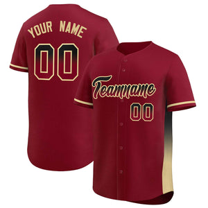 Custom Crimson Black-Khaki Personalized Gradient Font And Side Design Authentic Baseball Jersey