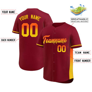 Custom Crimson Orange-Gold Personalized Gradient Font And Side Design Authentic Baseball Jersey