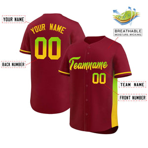 Custom Crimson Neon Green-Gold Personalized Gradient Font And Side Design Authentic Baseball Jersey