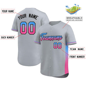 Custom Light Gray Powder Blue-Pink Personalized Gradient Font And Side Design Authentic Baseball Jersey