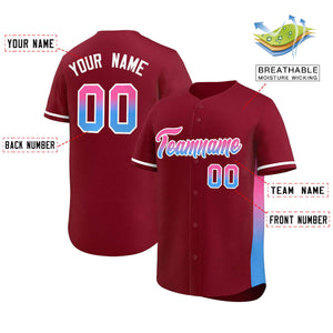 Custom Crimson Pink-Powder Blue Personalized Gradient Font And Side Design Authentic Baseball Jersey