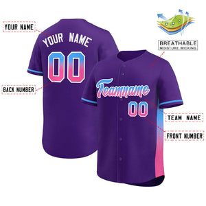 Custom Purple Powder Blue-Pink Personalized Gradient Font And Side Design Authentic Baseball Jersey