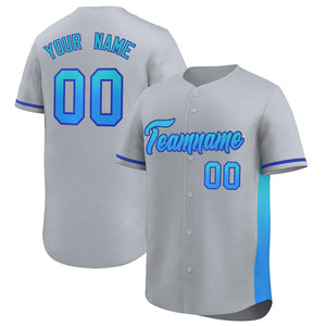 Custom Light Gray Sky Blue-Powder Blue Personalized Gradient Font And Side Design Authentic Baseball Jersey