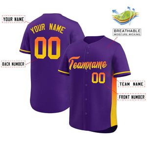 Custom Purple Orange-Gold Personalized Gradient Font And Side Design Authentic Baseball Jersey