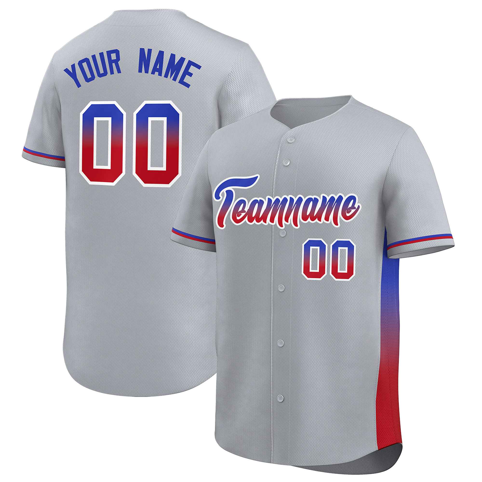 Custom Light Gray Royal-Red Personalized Gradient Font And Side Design Authentic Baseball Jersey