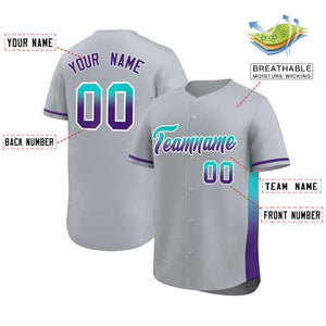 Custom Light Gray Aqua-Purple Personalized Gradient Font And Side Design Authentic Baseball Jersey