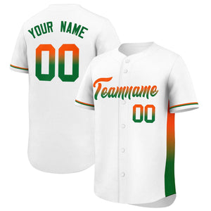 Custom White Orange-Kelly Green Personalized Gradient Font And Side Design Authentic Baseball Jersey