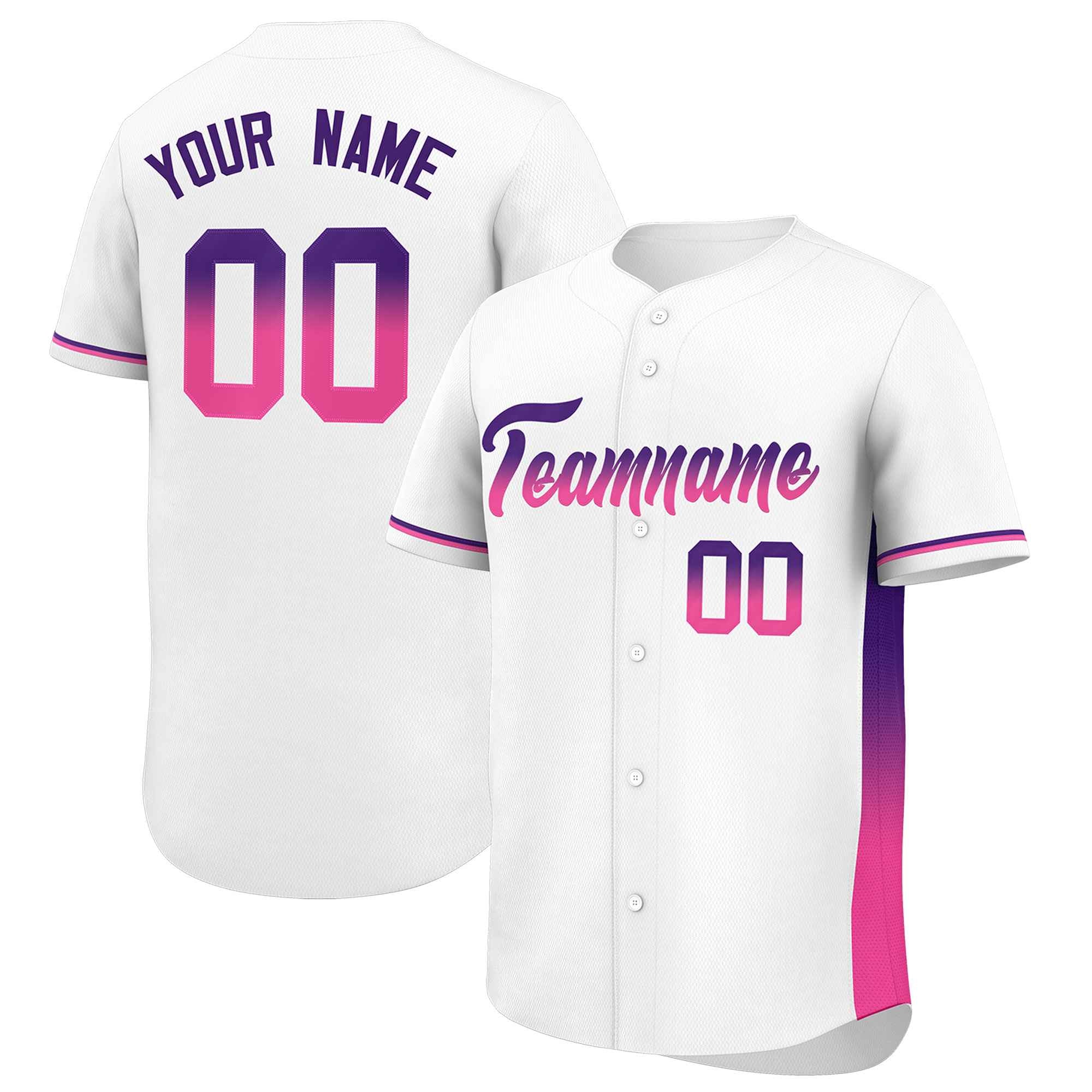 Custom White Purple-Pink Personalized Gradient Font And Side Design Authentic Baseball Jersey