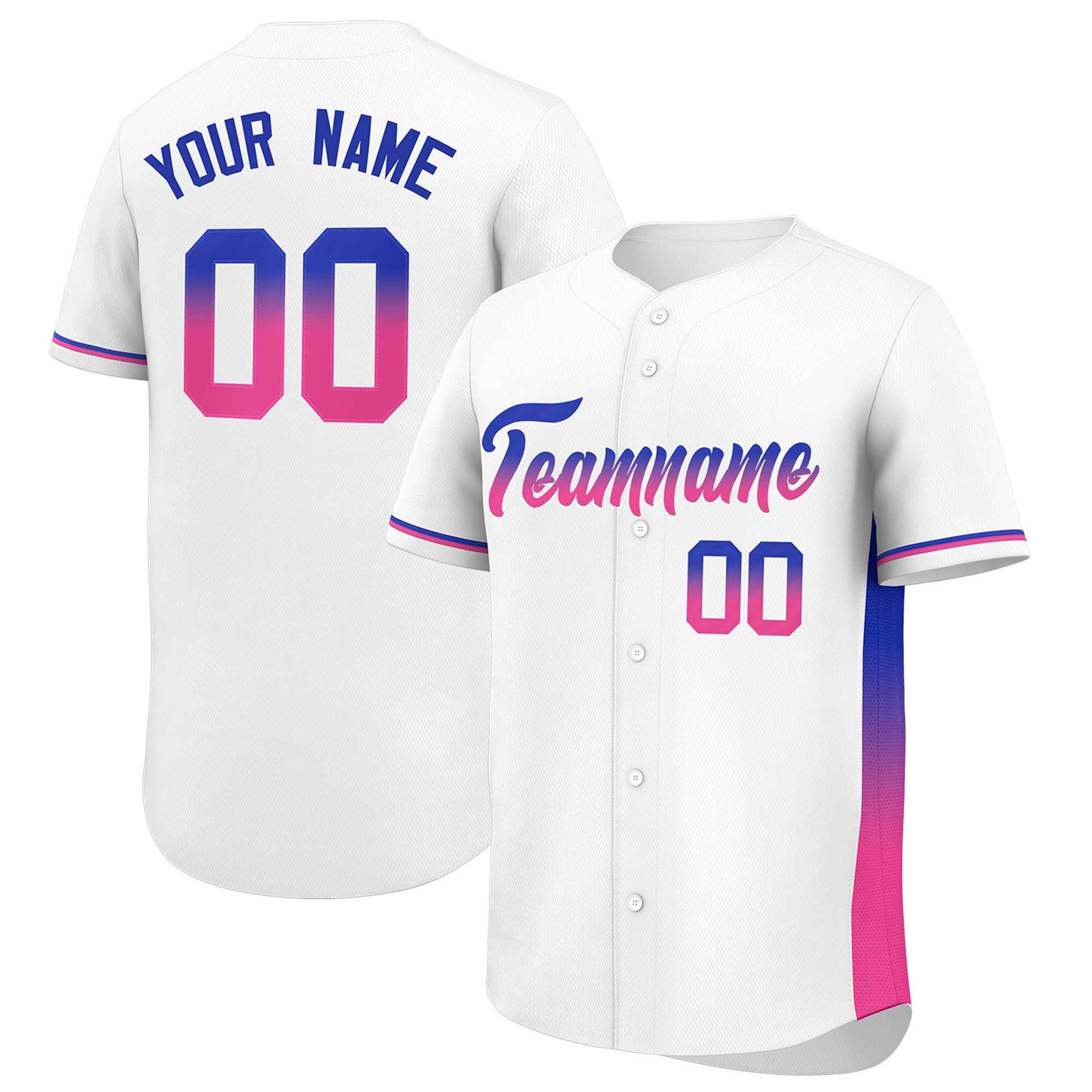 Custom White Royal-Pink Personalized Gradient Font And Side Design Authentic Baseball Jersey