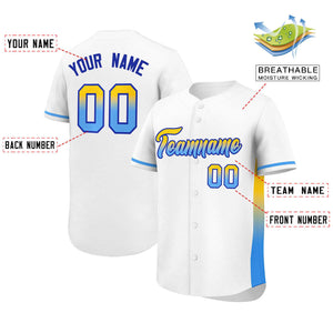 Custom White Gold-Powder Blue Personalized Gradient Font And Side Design Authentic Baseball Jersey