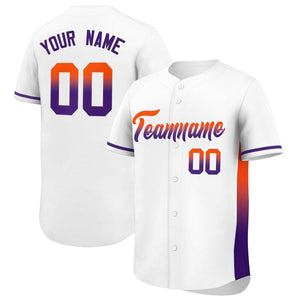 Custom White Orange-Purple Personalized Gradient Font And Side Design Authentic Baseball Jersey