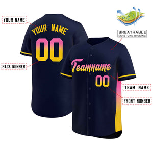 Custom Navy Pink-Gold Personalized Gradient Font And Side Design Authentic Baseball Jersey