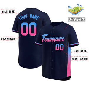 Custom Navy Powder Blue-Pink Personalized Gradient Font And Side Design Authentic Baseball Jersey