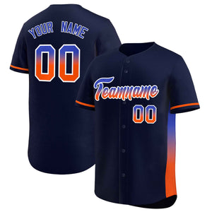 Custom Navy Royal-Orange Personalized Gradient Font And Side Design Authentic Baseball Jersey