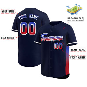 Custom Navy Royal-Red Personalized Gradient Font And Side Design Authentic Baseball Jersey