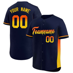 Custom Navy Orange-Gold Personalized Gradient Font And Side Design Authentic Baseball Jersey