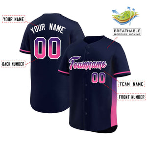 Custom Navy Purple-Pink Personalized Gradient Font And Side Design Authentic Baseball Jersey