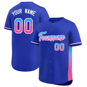 Custom Royal Powder Blue-Pink Personalized Gradient Font And Side Design Authentic Baseball Jersey