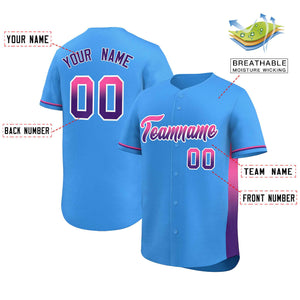 Custom Powder Blue Pink-Purple Personalized Gradient Font And Side Design Authentic Baseball Jersey