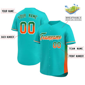 Custom Aqua Kelly Green-Orange Personalized Gradient Font And Side Design Authentic Baseball Jersey