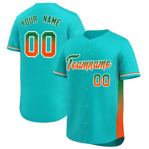 Custom Aqua Kelly Green-Orange Personalized Gradient Font And Side Design Authentic Baseball Jersey