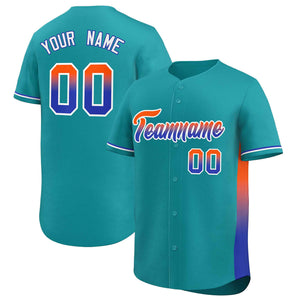 Custom Aqua Orange-Royal Personalized Gradient Font And Side Design Authentic Baseball Jersey