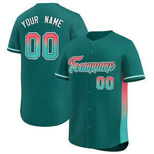 Custom Aqua Lt Red-Aqua Personalized Gradient Font And Side Design Authentic Baseball Jersey