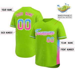 Custom Neon Green Powder Blue-Pink Personalized Gradient Font And Side Design Authentic Baseball Jersey