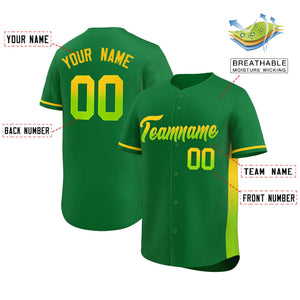 Custom Kelly Green Gold-Neon Green Personalized Gradient Font And Side Design Authentic Baseball Jersey