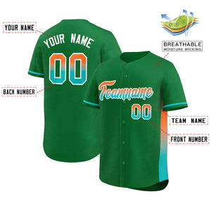 Custom Kelly Green Orange-Aqua Personalized Gradient Font And Side Design Authentic Baseball Jersey