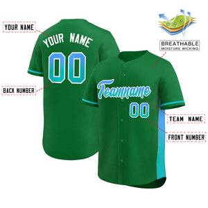 Custom Kelly Green Powder Blue-Aqua Personalized Gradient Font And Side Design Authentic Baseball Jersey