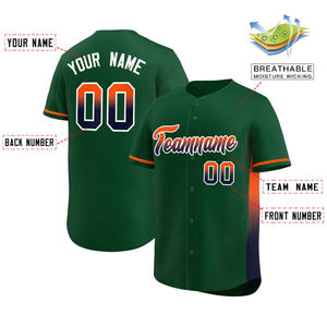 Custom Green Orange-Navy Personalized Gradient Font And Side Design Authentic Baseball Jersey