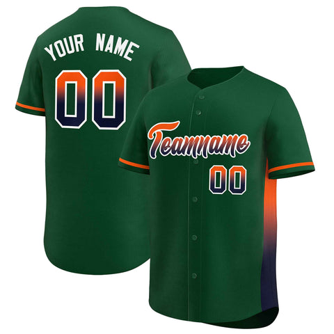 Custom Green Orange-Navy Personalized Gradient Font And Side Design Authentic Baseball Jersey